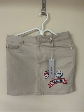 GUESS Beige Patch Detail Mini Skirt